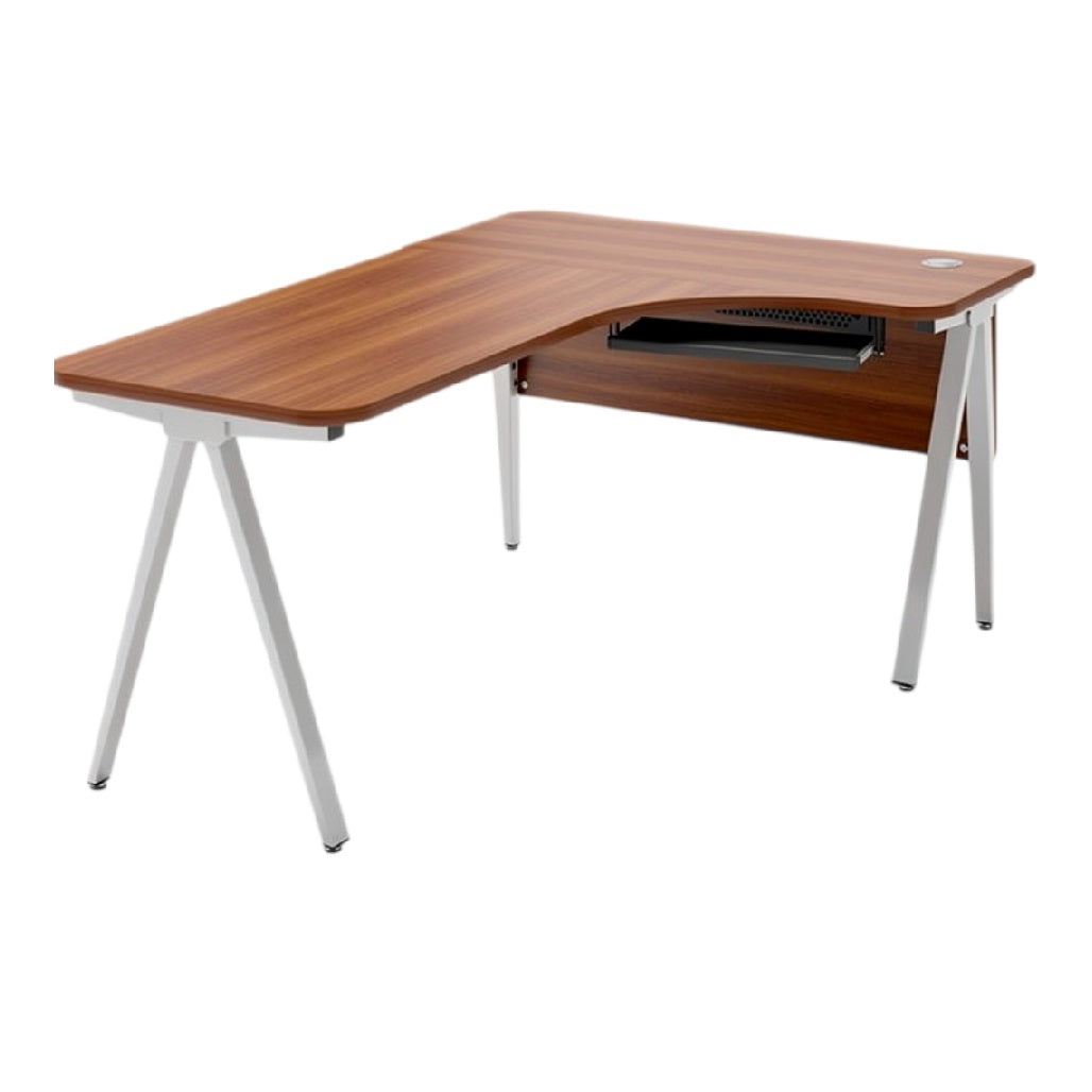 **Technische Titel in het Nederlands: Moderne Hoekbureau met Houten Blad en Aluminium Poten**