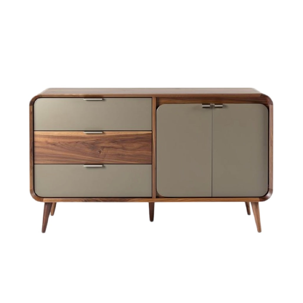 **Moderne houten dressoir met matte deuren en lades**