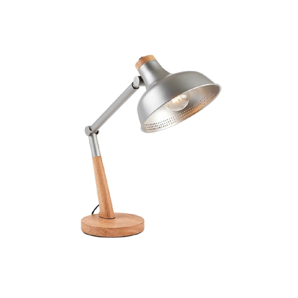 **Technische titel in het Nederlands: Moderne bureaulamp met verstelbare arm van metaal en hout**